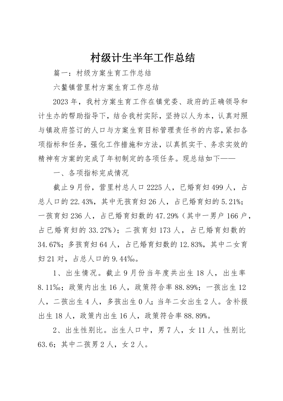 2023年村级计生半年工作总结新编.docx_第1页