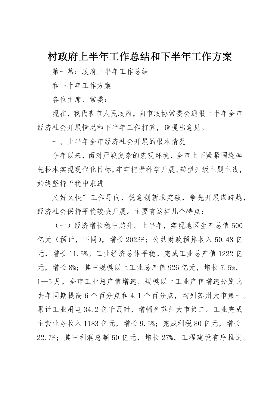 2023年村政府上半年工作总结和下半年工作计划新编.docx_第1页