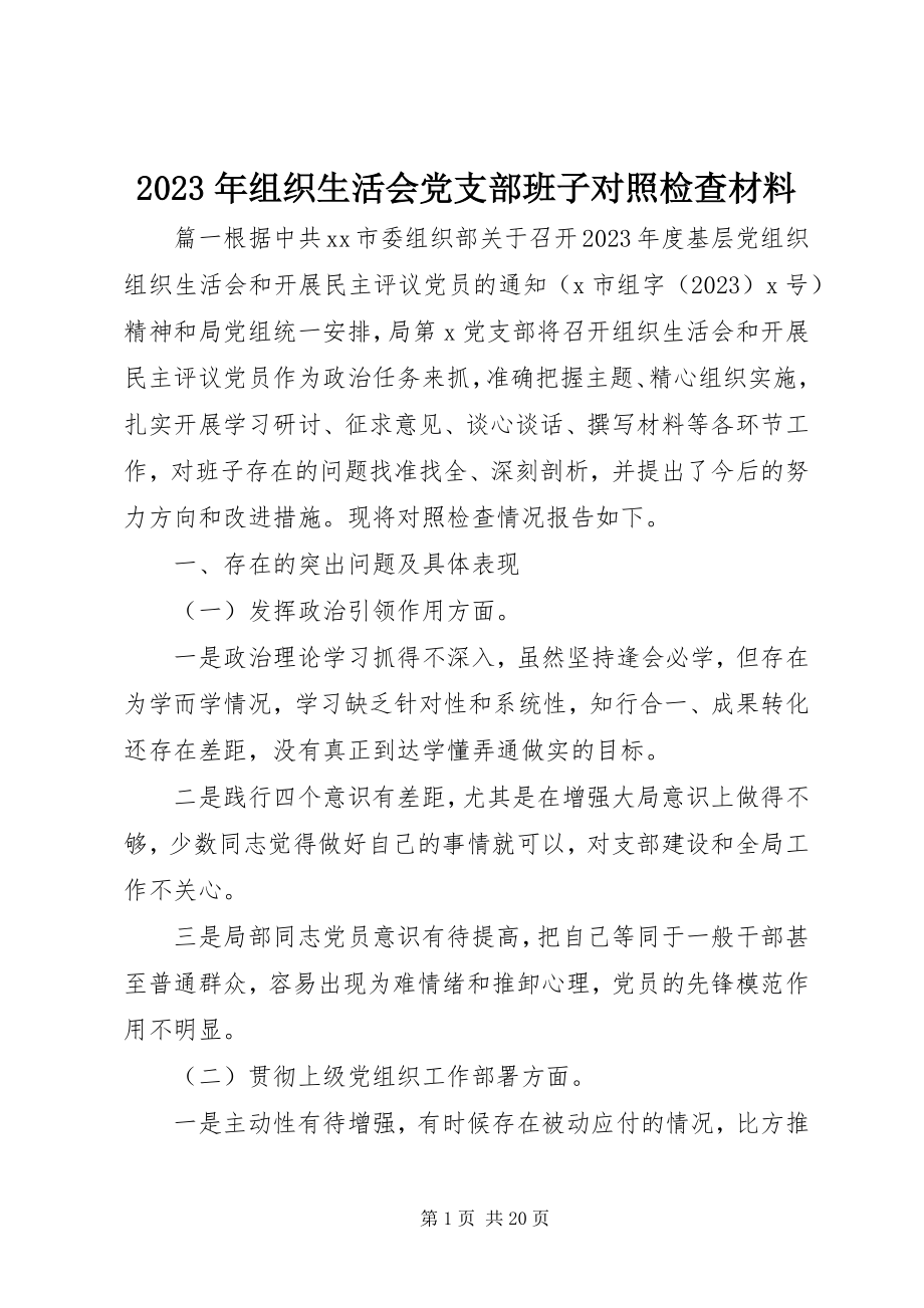 2023年组织生活会党支部班子对照检查材料.docx_第1页