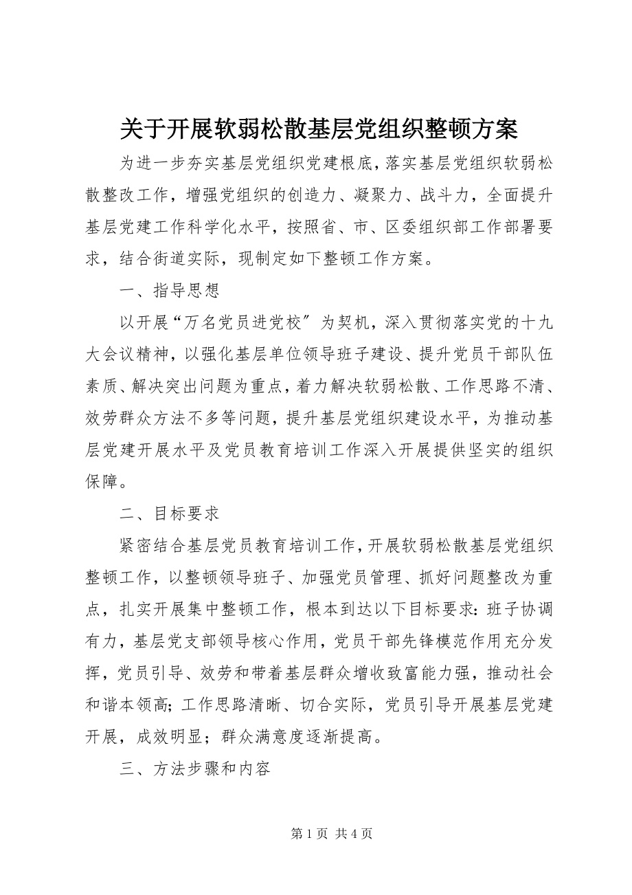 2023年开展软弱涣散基层党组织整顿方案.docx_第1页