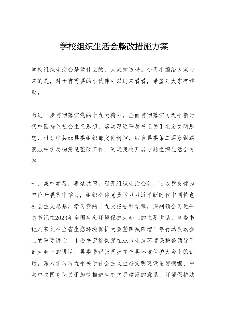 2023年学校组织生活会整改措施方案.doc_第1页