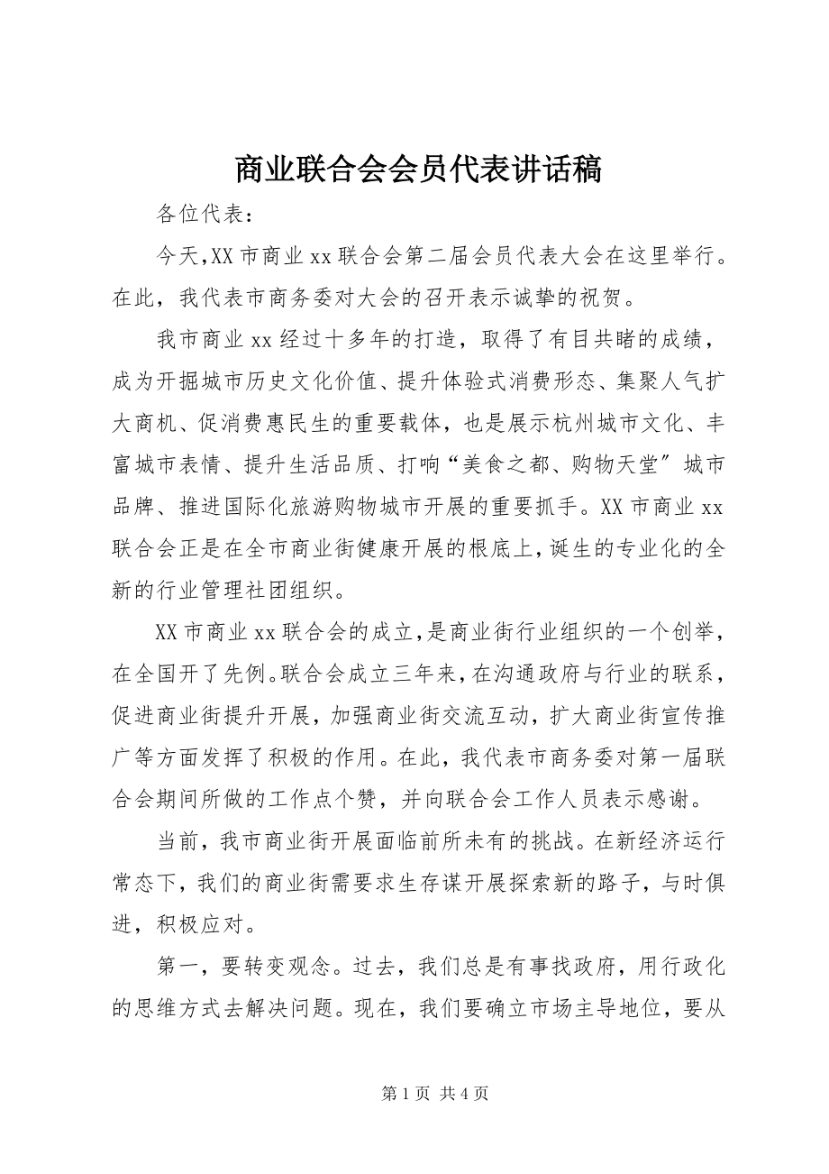 2023年商业联合会会员代表致辞稿.docx_第1页