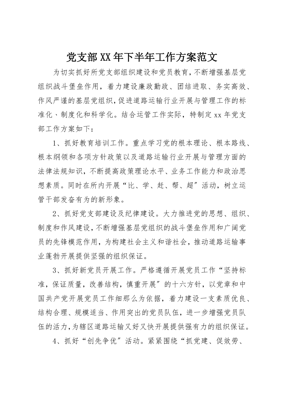 2023年党支部某年下半年工作计划.docx_第1页