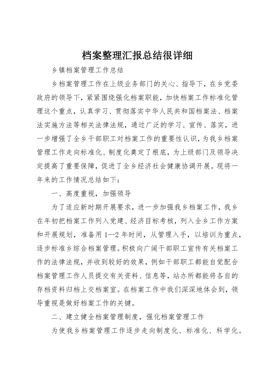 2023年档案整理汇报总结很详细新编.docx_第1页