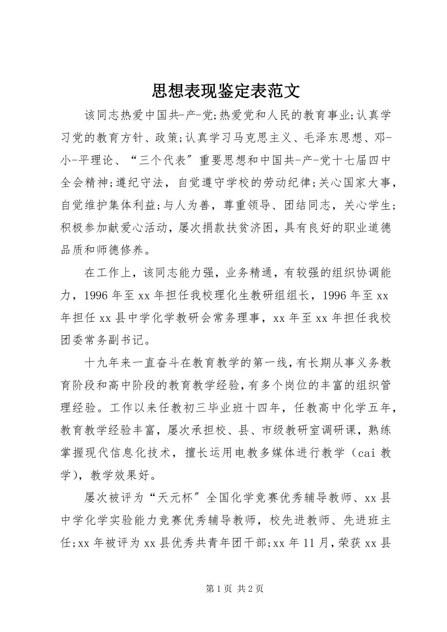 2023年思想表现鉴定表.docx_第1页