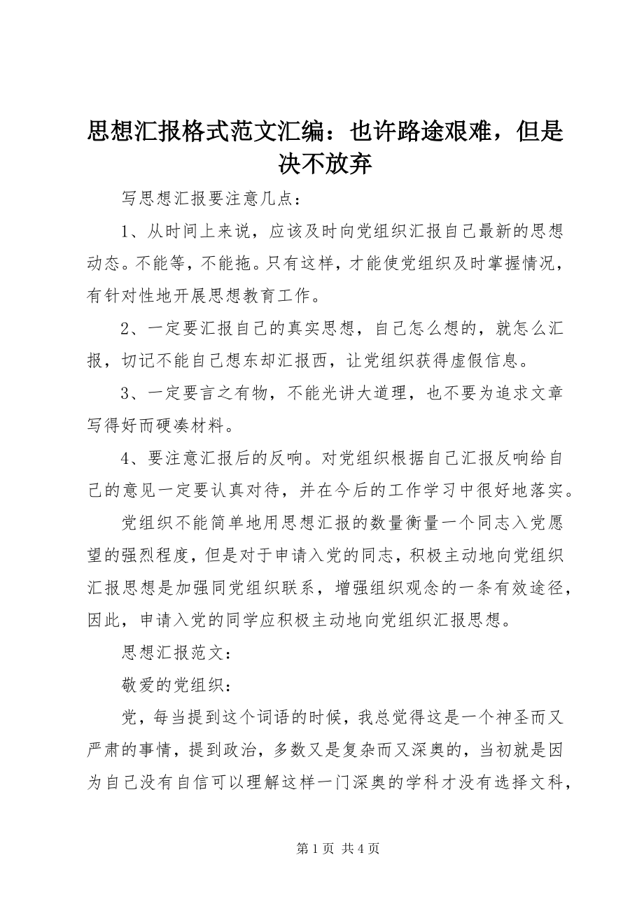 2023年思想汇报格式汇编也许路途艰难但是决不放弃.docx_第1页