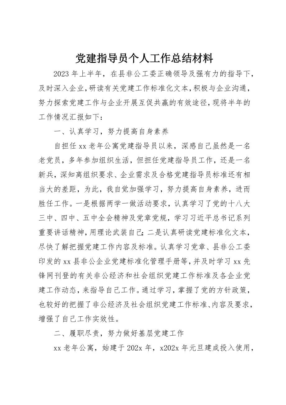 2023年党建指导员个人工作总结材料.docx_第1页