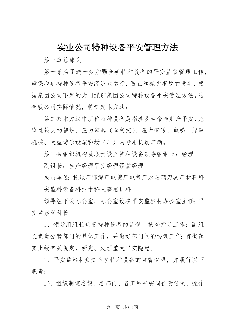 2023年实业公司特种设备安全管理办法.docx_第1页