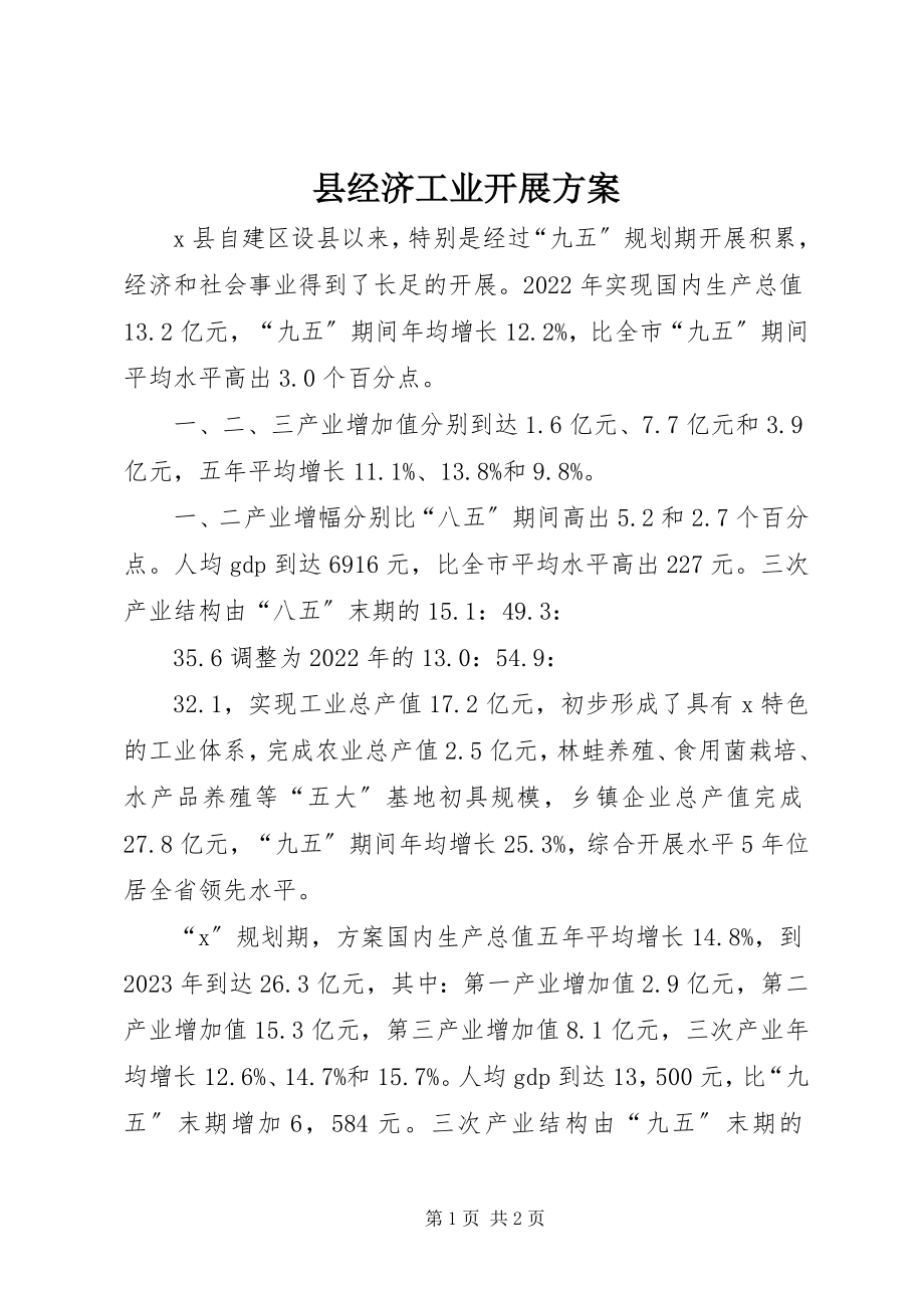 2023年县经济工业发展计划.docx_第1页