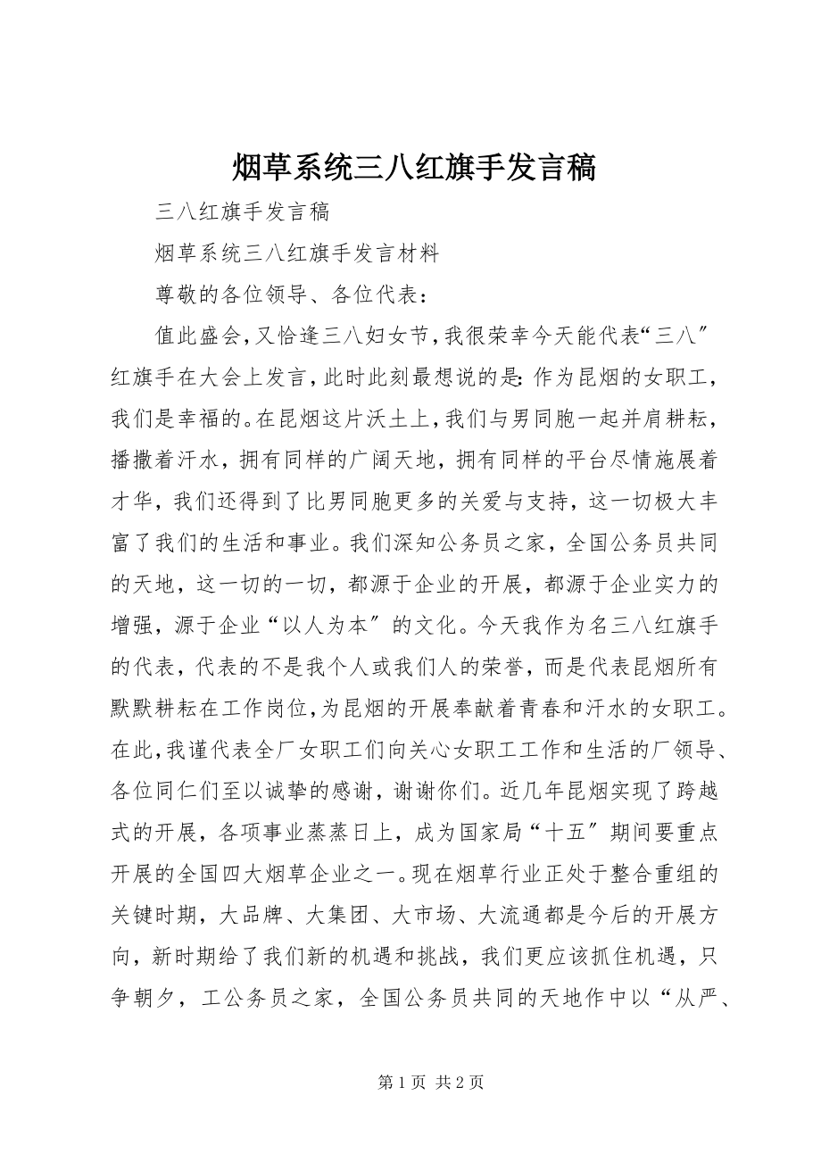 2023年烟草系统三八红旗手讲话稿.docx_第1页