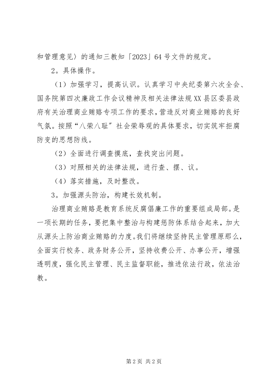 2023年学校治理商业贿赂专项工作总结.docx_第2页