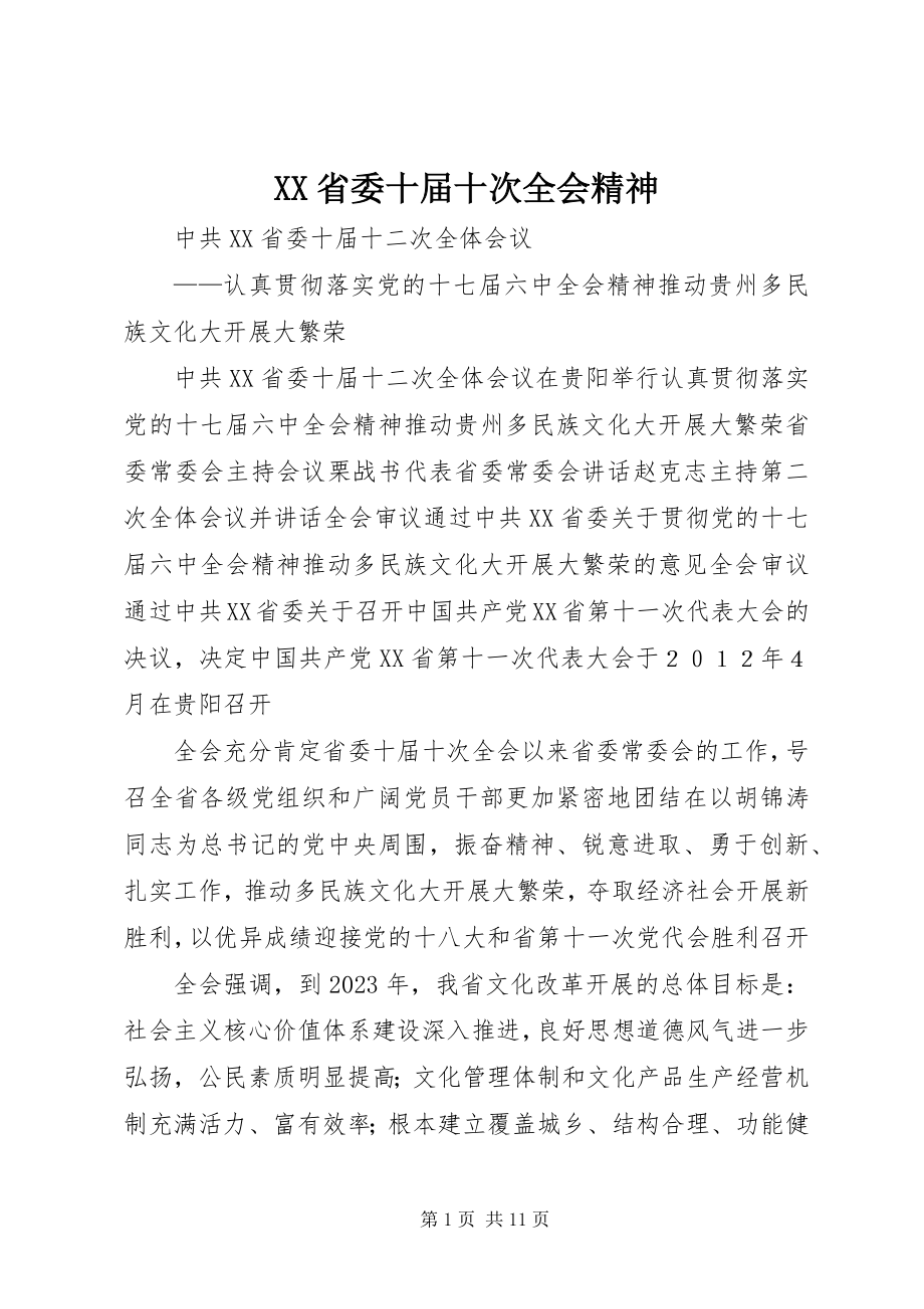 2023年XX省委十届十次全会精神.docx_第1页