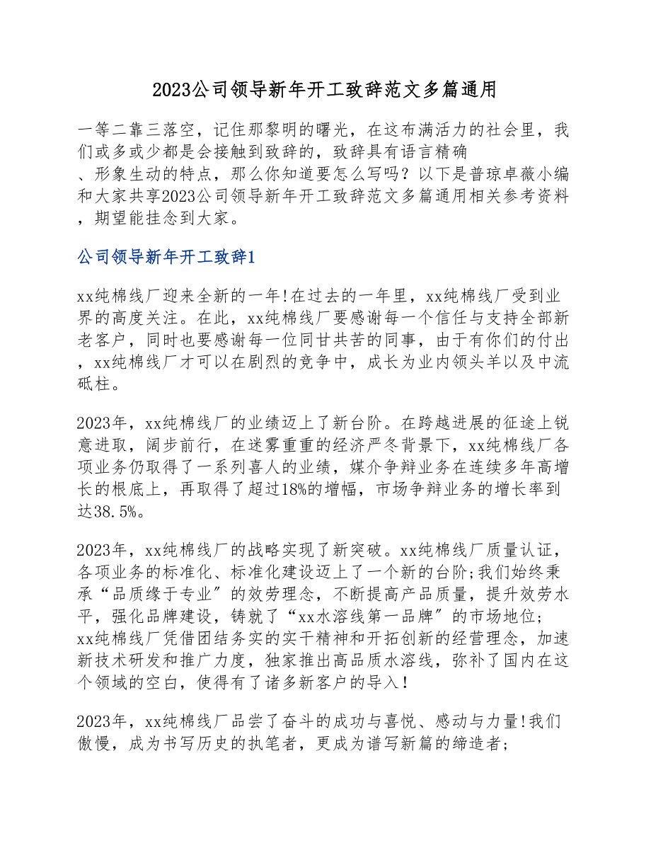 2023公司领导新年开工致辞.docx_第1页