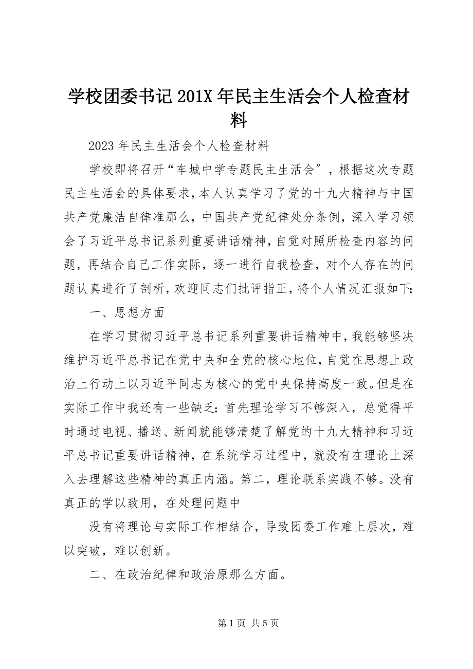 2023年学校团委书记民主生活会个人检查材料.docx_第1页