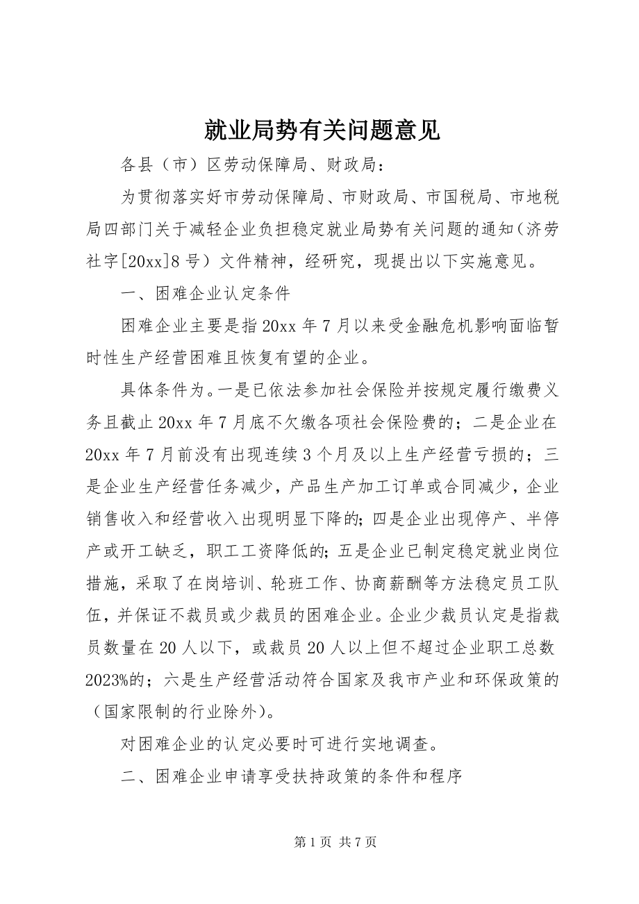 2023年就业局势有关问题意见.docx_第1页