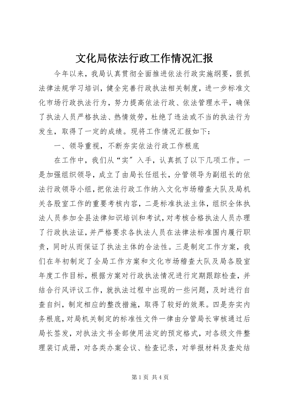 2023年文化局依法行政工作情况汇报.docx_第1页