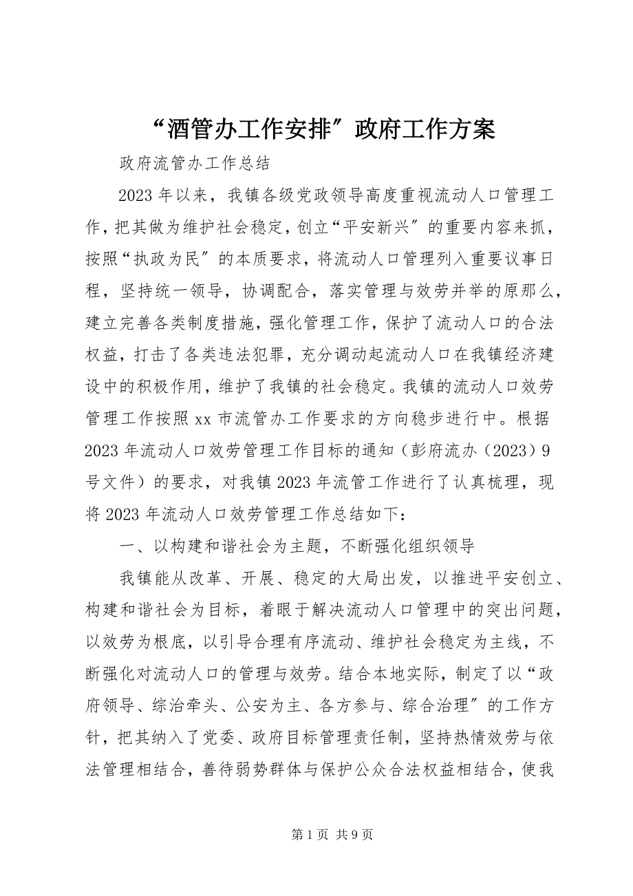 2023年酒管办工作安排政府工作计划.docx_第1页