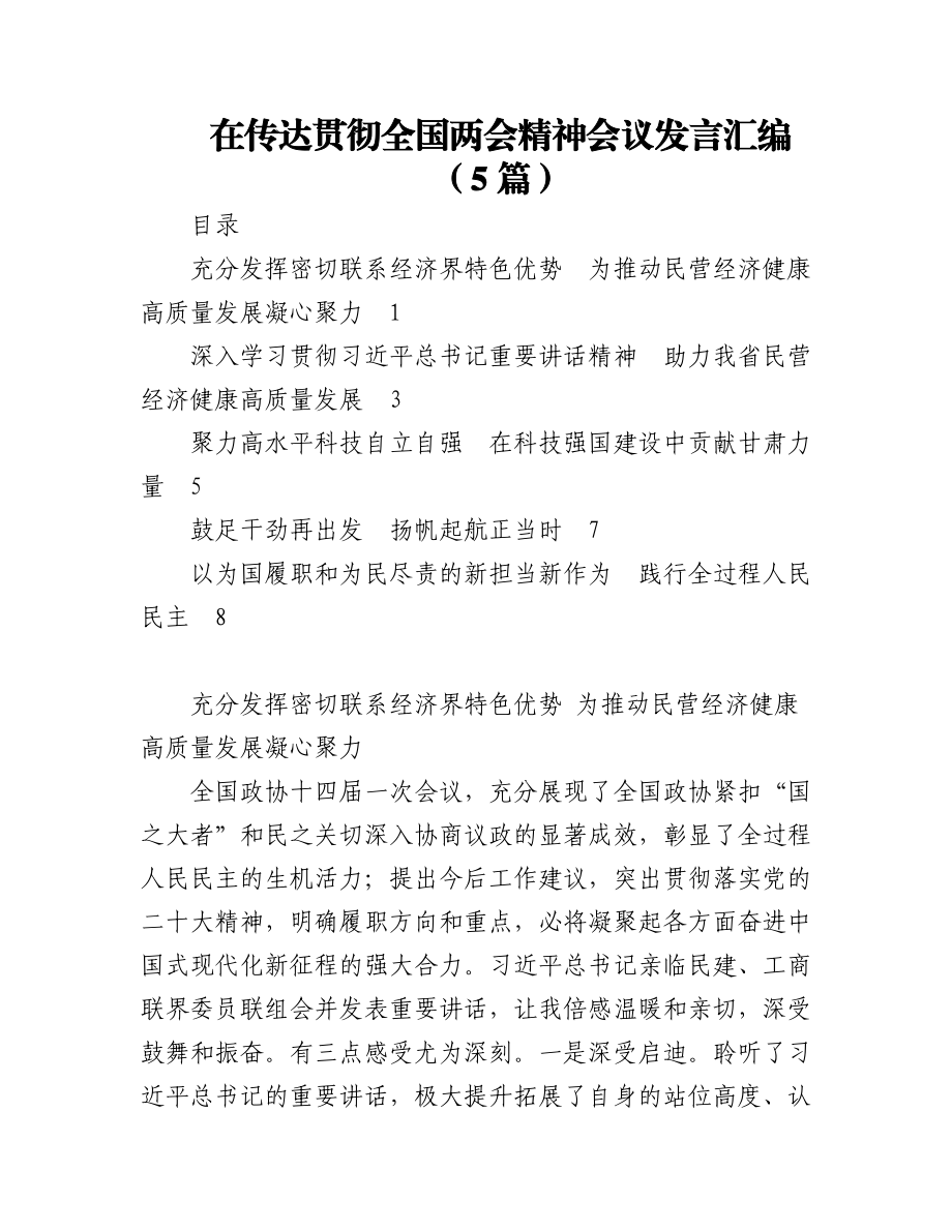 （5篇）在传达贯彻全国两会精神会议发言汇编.docx_第1页