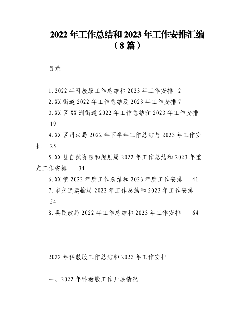 (8篇)2022年工作总结和2023年工作安排汇编.docx_第1页