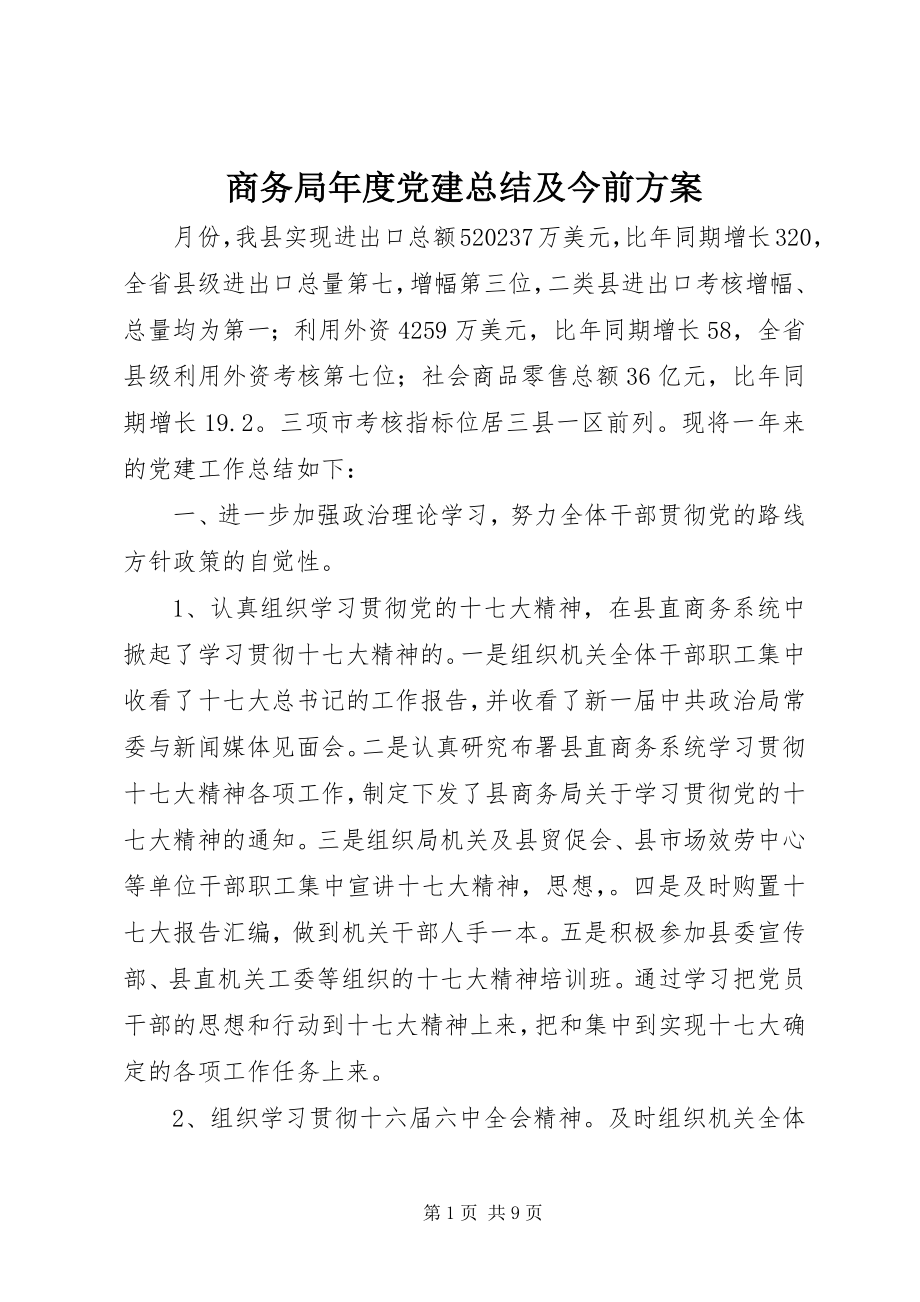 2023年商务局年度党建总结及今后计划.docx_第1页