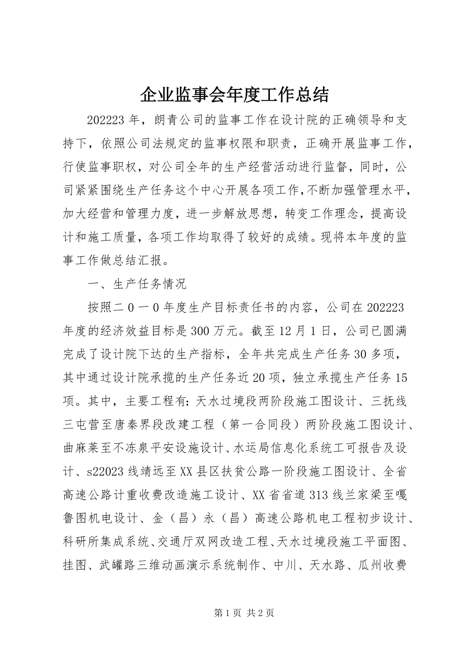 2023年企业监事会年度工作总结.docx_第1页