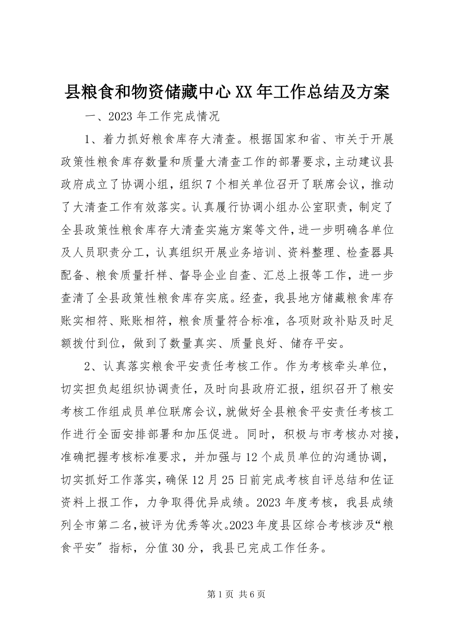 2023年县粮食和物资储备中心工作总结及计划.docx_第1页