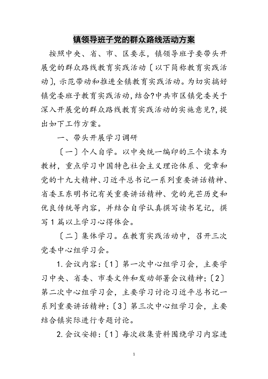 2023年镇领导班子党的群众路线活动方案范文.doc_第1页