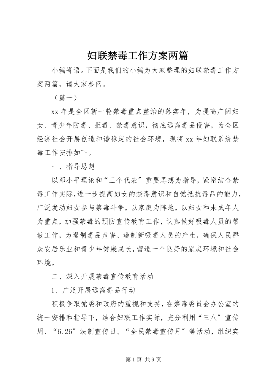 2023年妇联禁毒工作计划两篇.docx_第1页