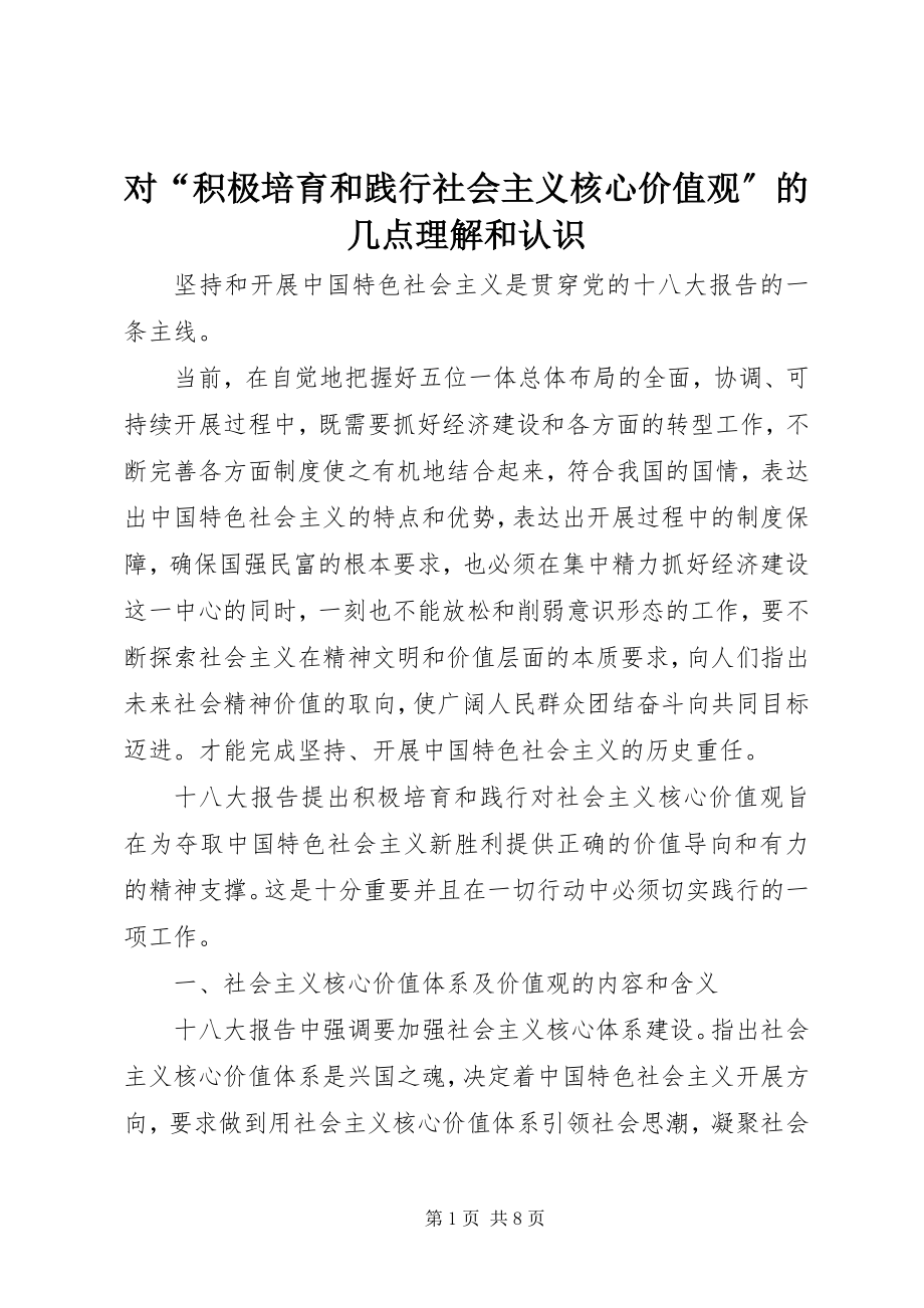 2023年对“积极培育和践行社会主义核心价值观”的几点理解和认识.docx_第1页