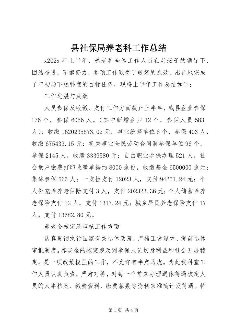 2023年县社保局养老科工作总结.docx_第1页