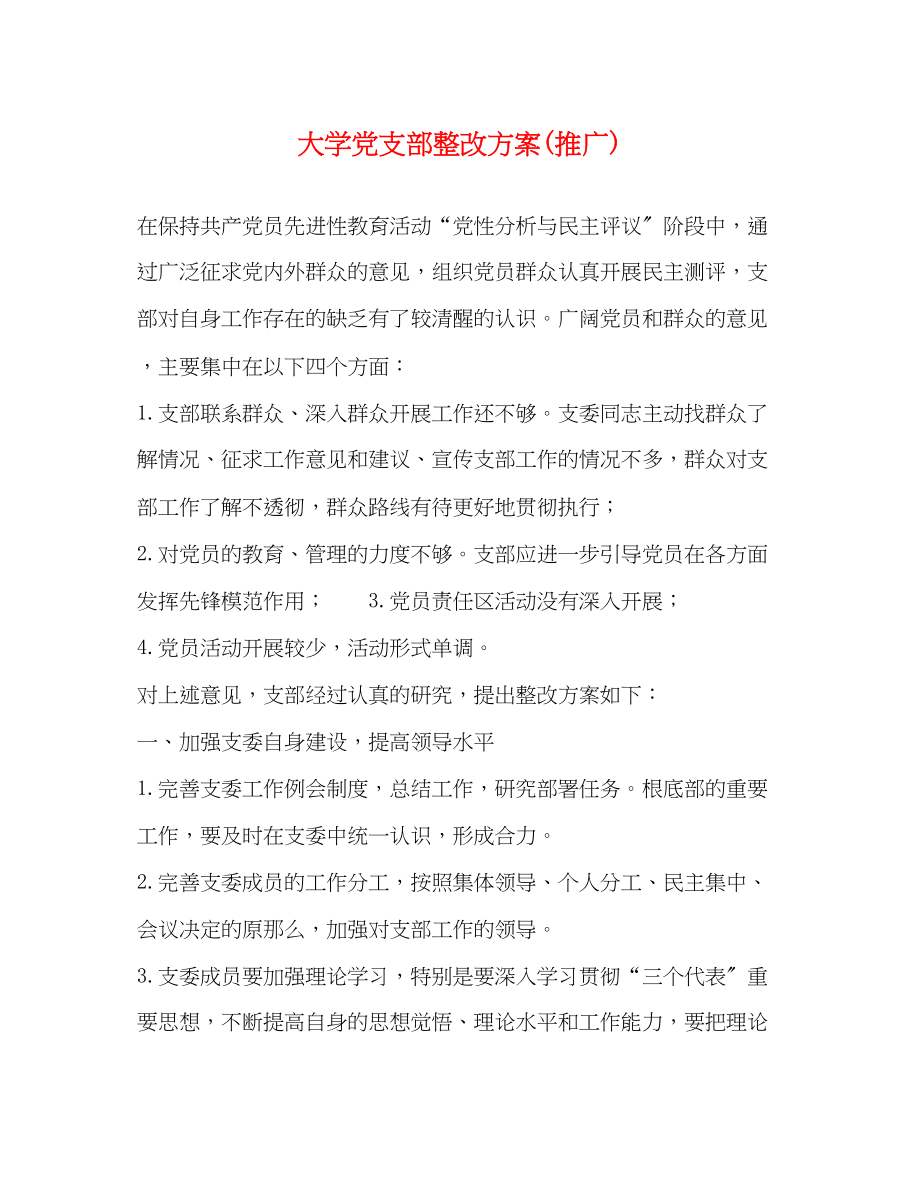 2023年大学党支部整改方案推广.docx_第1页