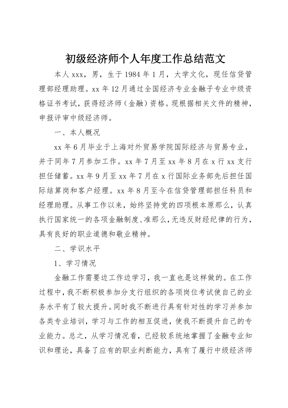 2023年初级经济师个人年度工作总结.docx_第1页