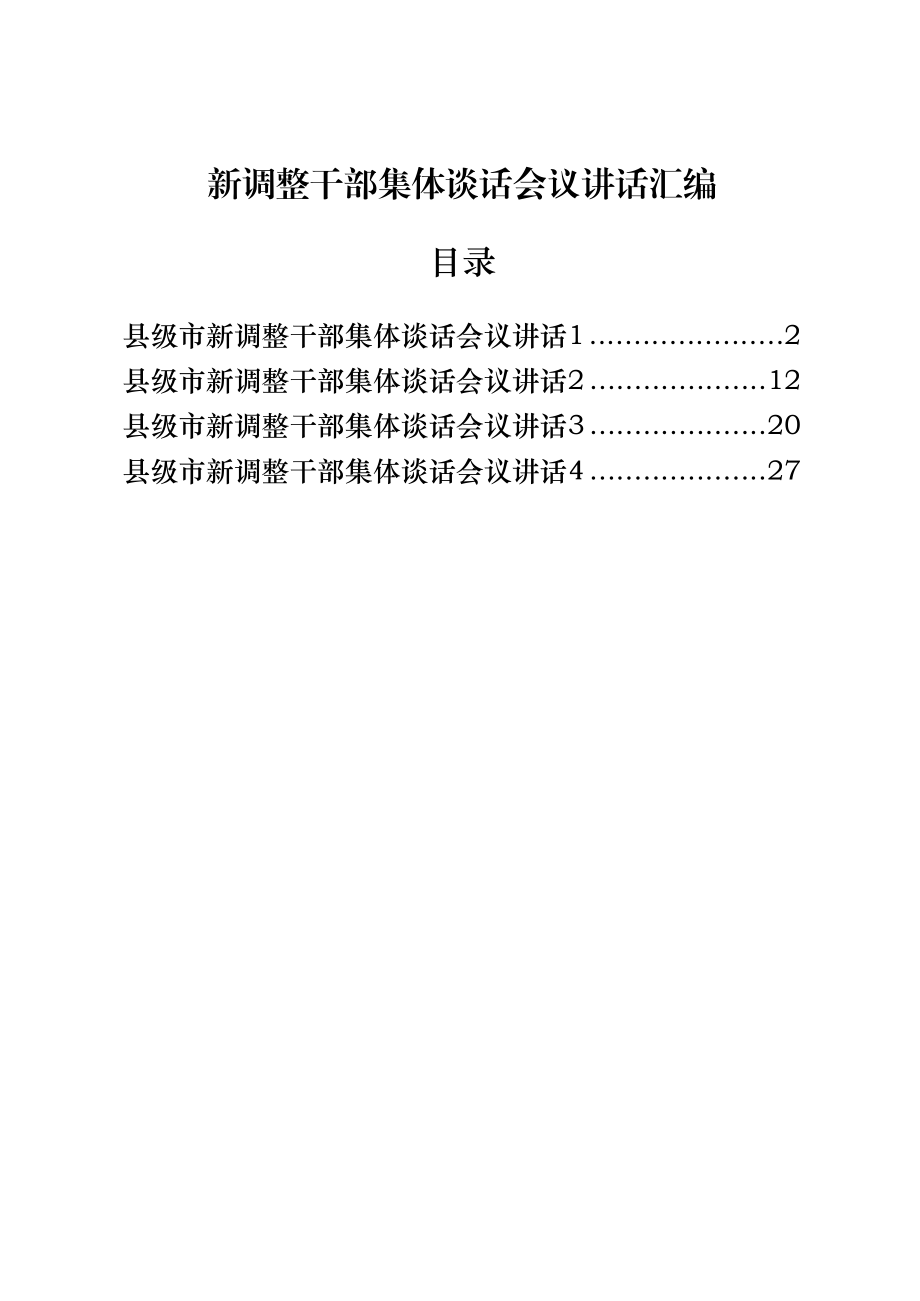 （4篇）新调整干部集体谈话会议讲话.docx_第1页