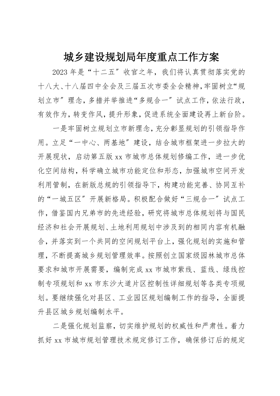 2023年城乡建设规划局年度重点工作计划.docx_第1页