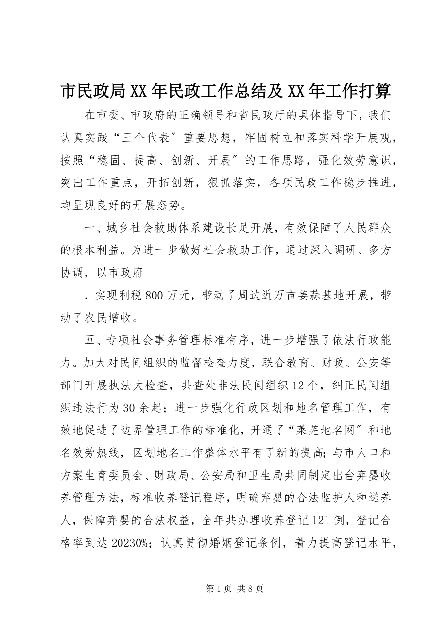 2023年市民政局民政工作总结及工作打算.docx_第1页