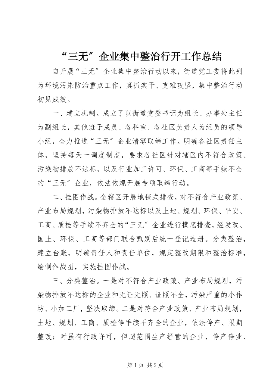 2023年“三无”企业集中整治行动工作总结新编.docx_第1页