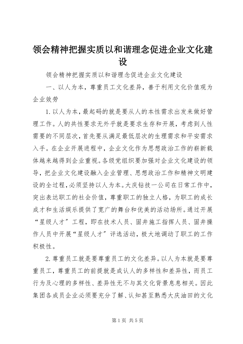 2023年领会精神把握实质以和谐理念促进企业文化建设.docx_第1页