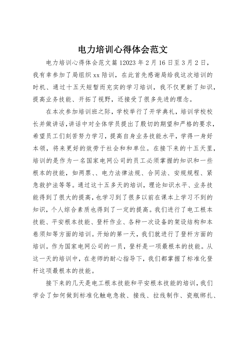 2023年电力培训心得体会2新编.docx_第1页