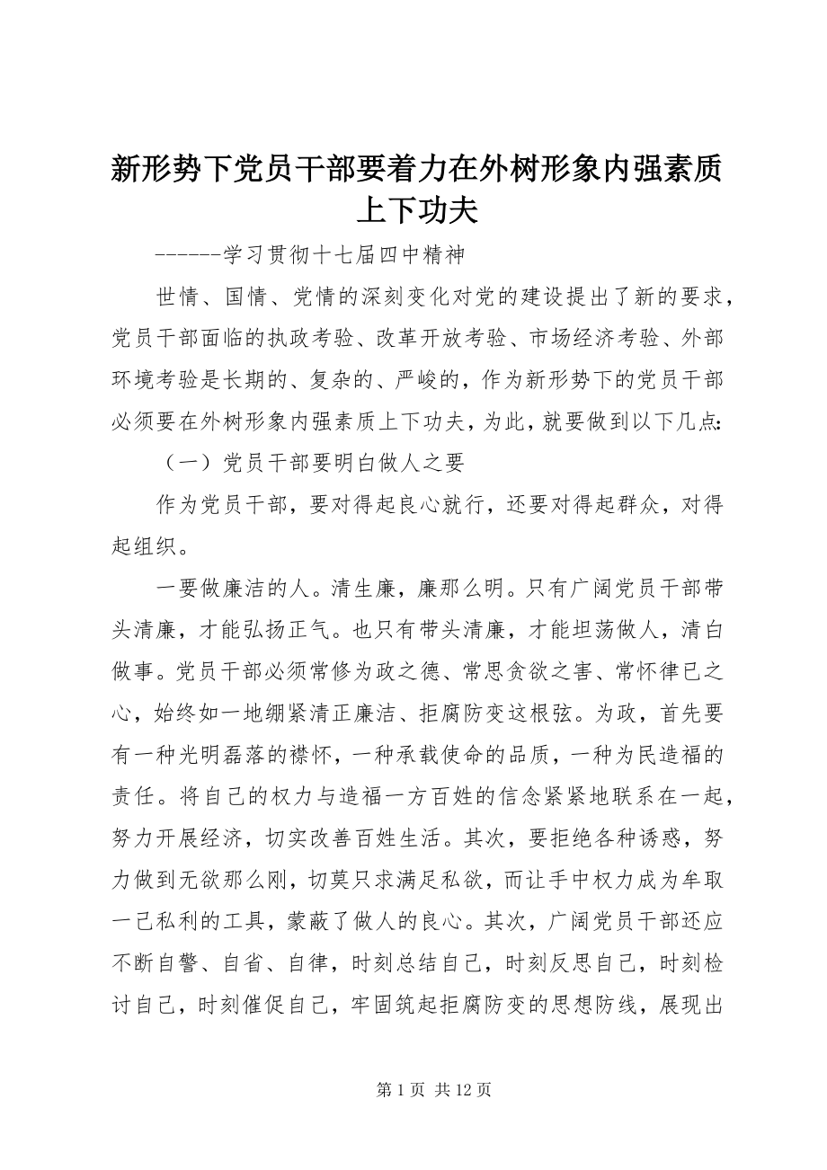 2023年新形势下党员干部要着力在外树形象内强素质上下功夫.docx_第1页