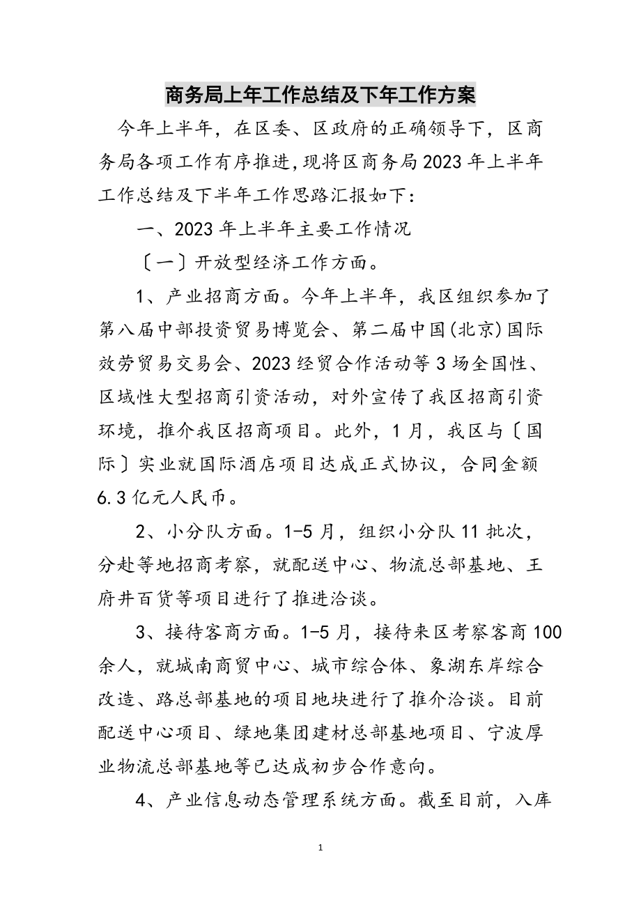 2023年商务局上年工作总结及下年工作计划范文.doc_第1页