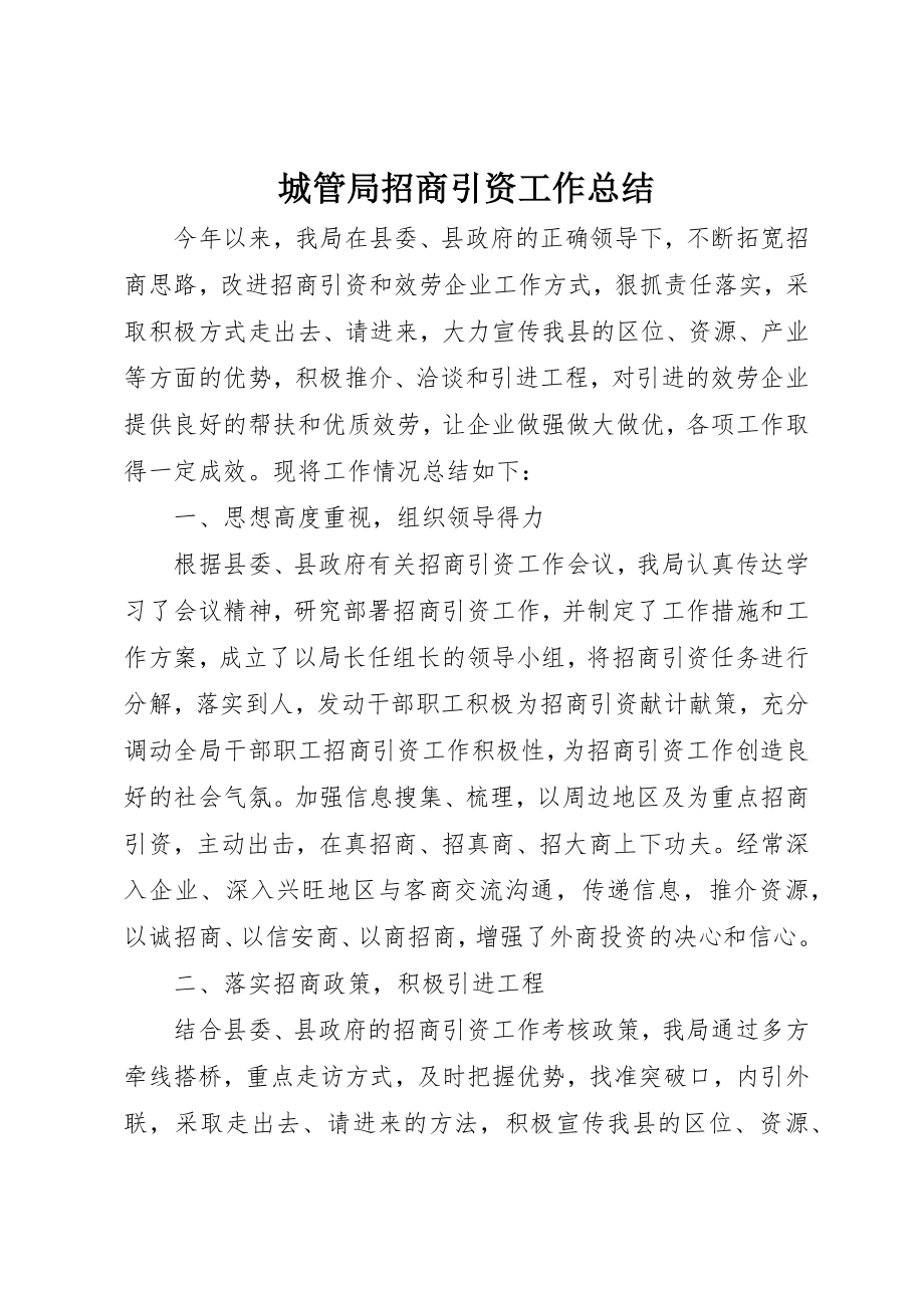 2023年城管局招商引资工作总结新编.docx_第1页