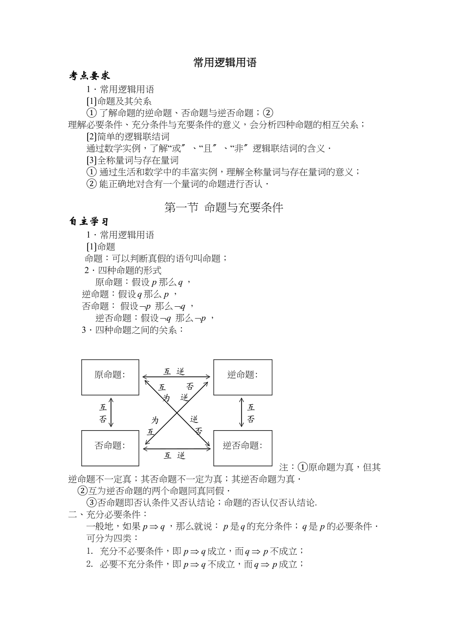 2023年兴义高考一轮专练常用逻辑用语高中数学.docx_第1页