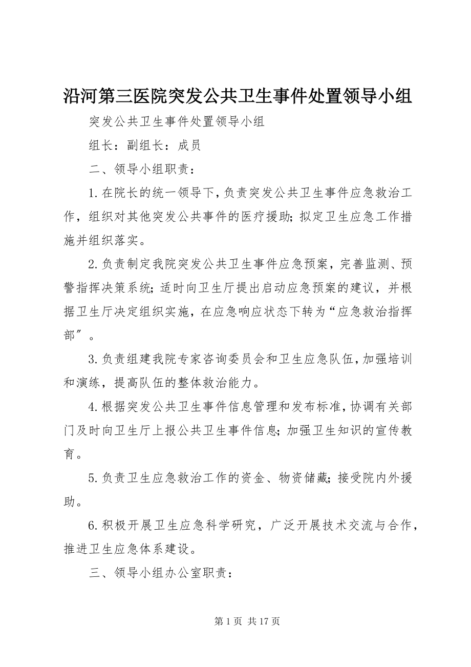 2023年沿河第三医院突发公共卫生事件处置领导小组.docx_第1页