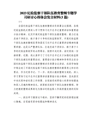 (3篇)2023纪检监察干部队伍教育整顿专题学习研讨心得体会发言材料.docx