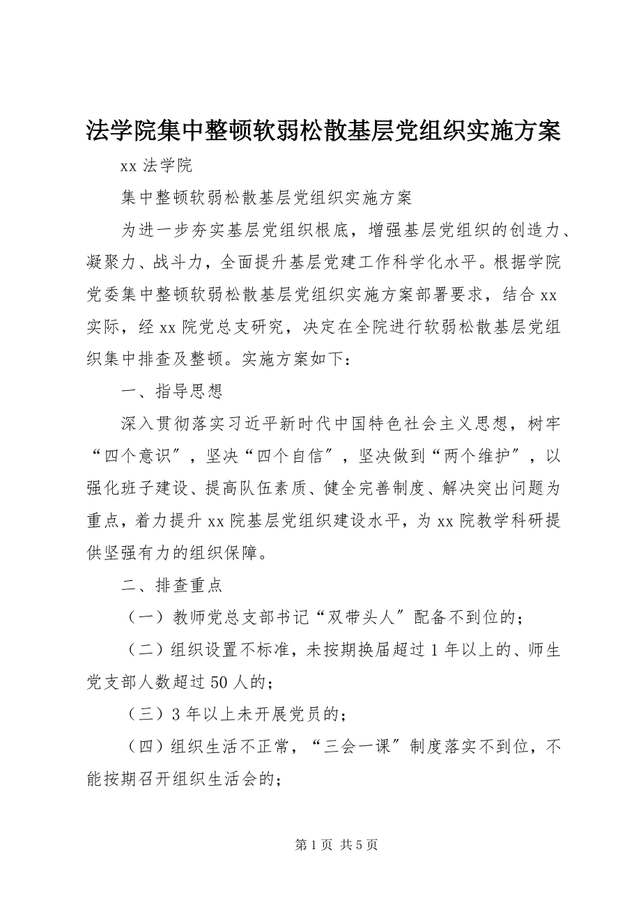 2023年法学院集中整顿软弱涣散基层党组织实施方案.docx_第1页