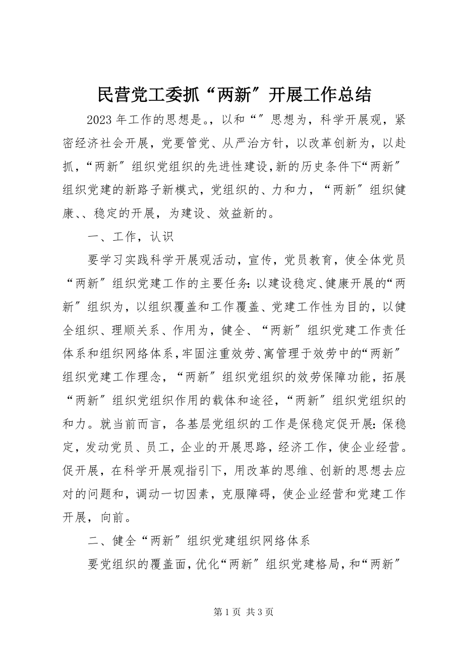 2023年民营党工委抓“两新”发展工作总结.docx_第1页