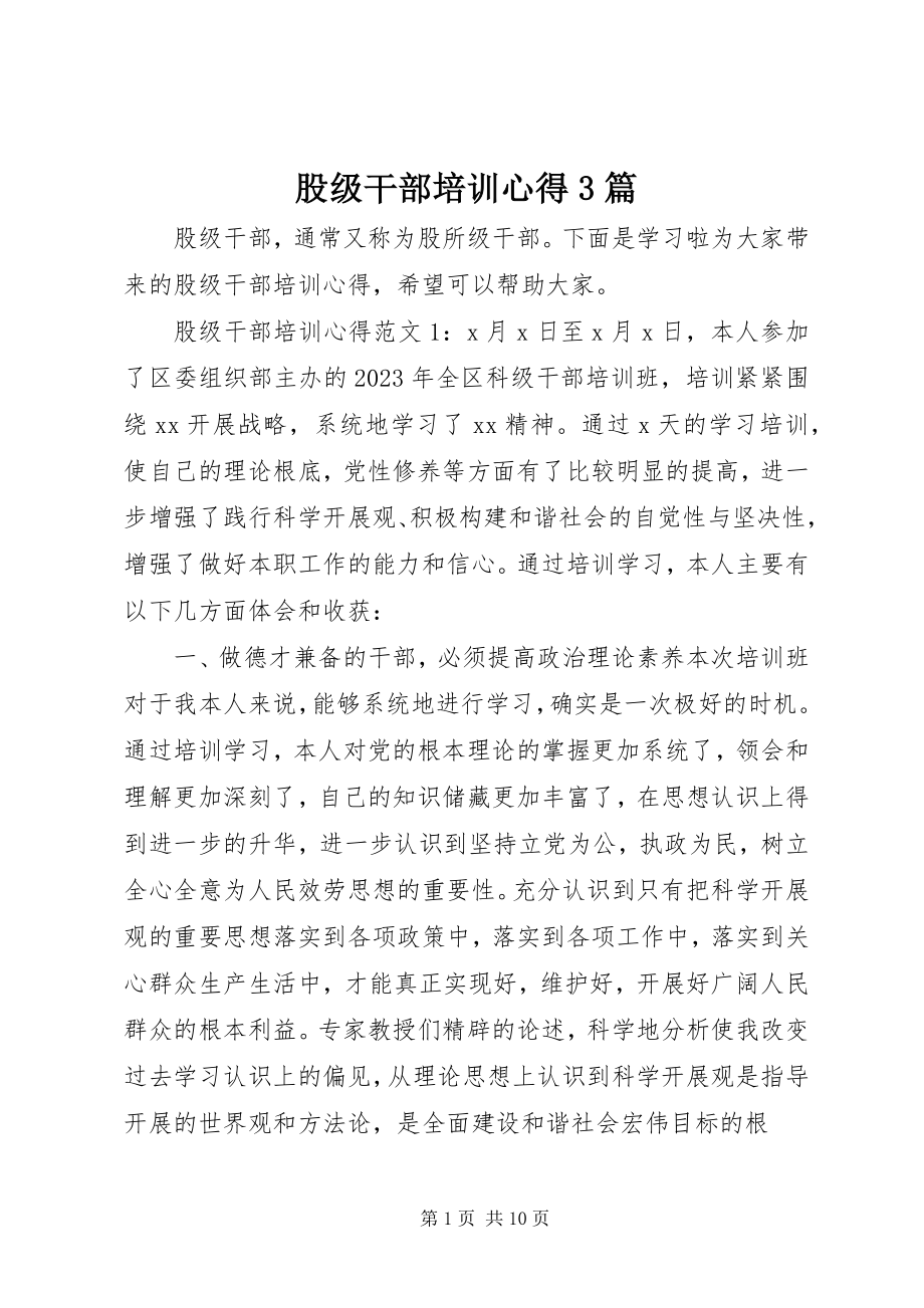 2023年股级干部培训心得3篇.docx_第1页