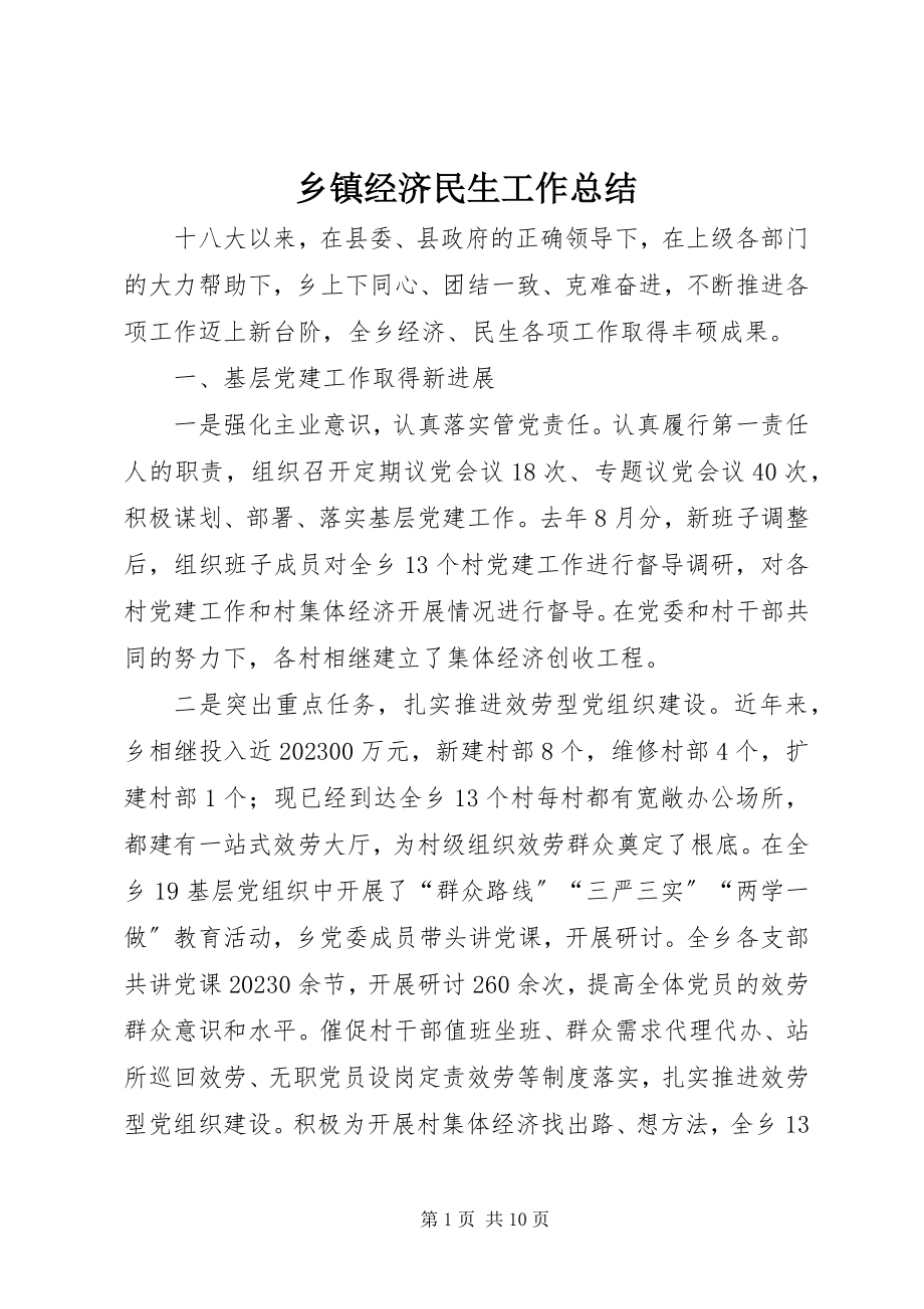 2023年乡镇经济民生工作总结.docx_第1页