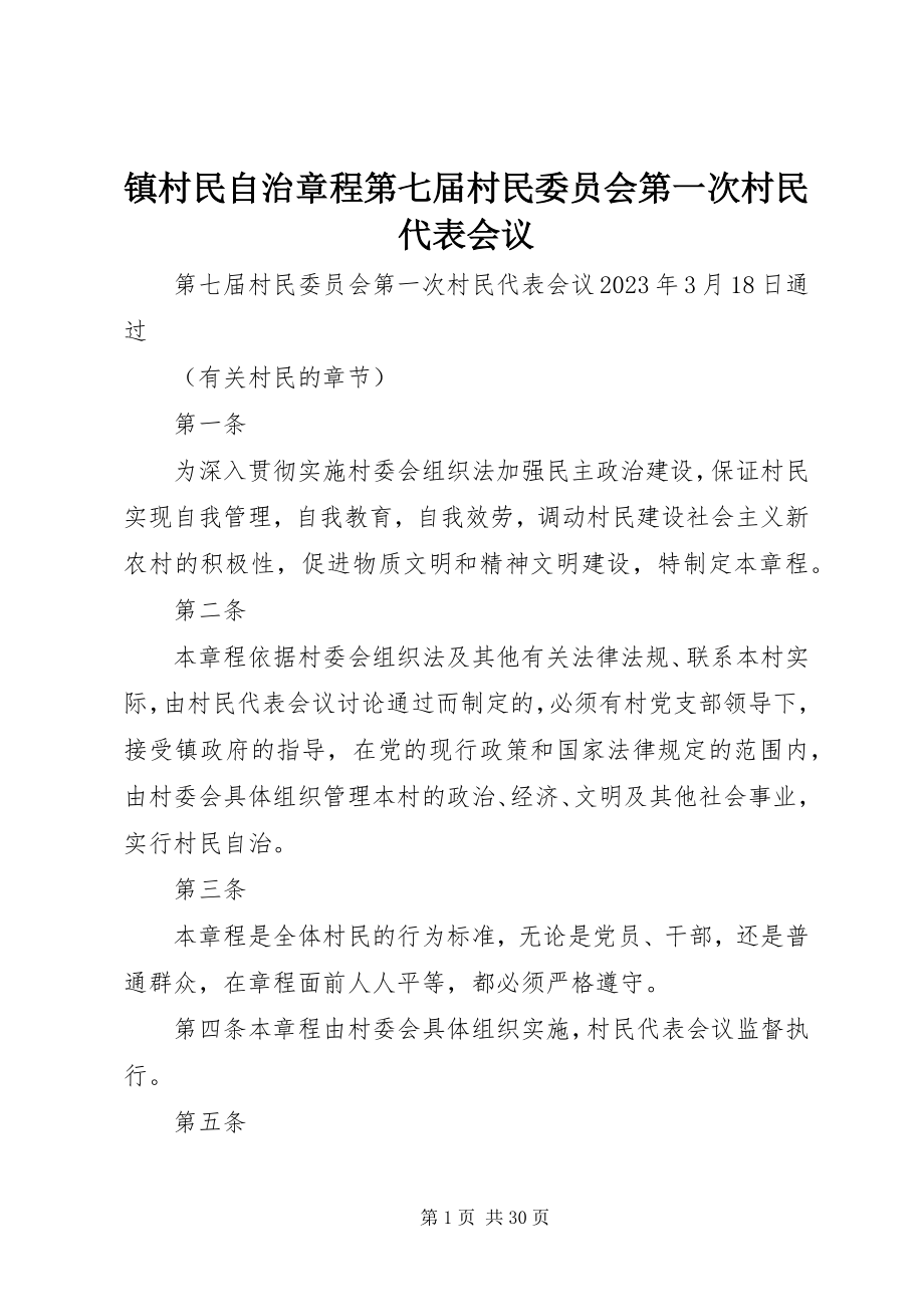 2023年镇村民自治章程第七届村民委员会第一次村民代表会议.docx_第1页