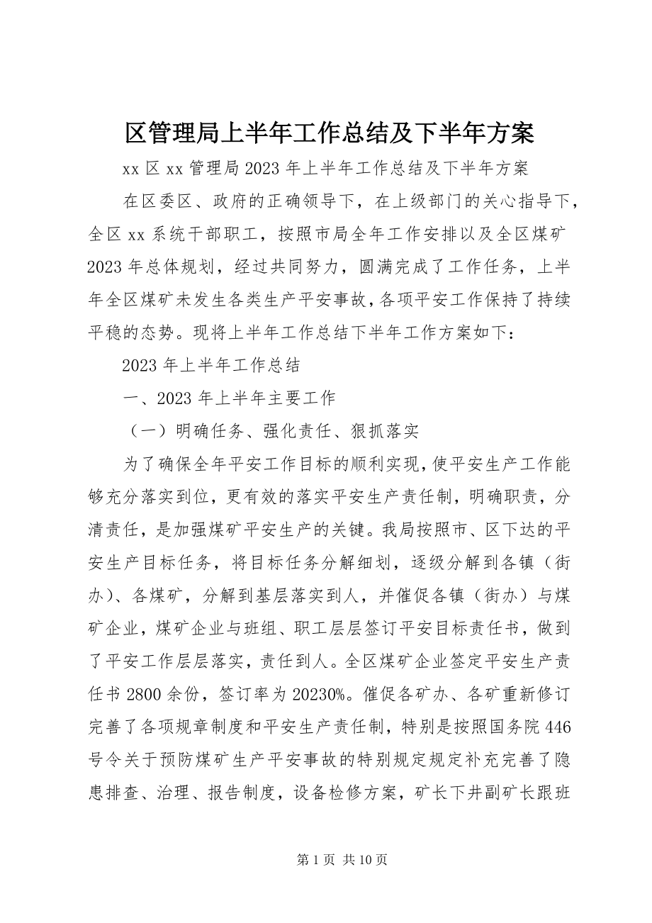 2023年区管理局上半年工作总结及下半年计划.docx_第1页